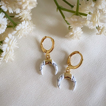 Cayman White Huggie Hoop Earrings Wisteria London